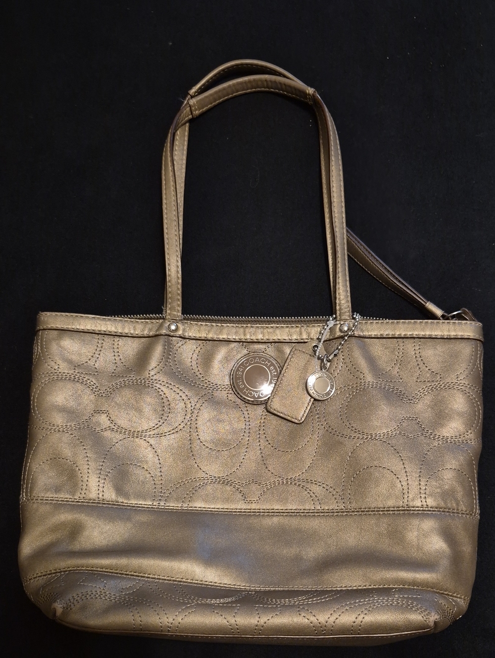 Coach Metallic Gold Tote Bag with Signature Stitching F19409